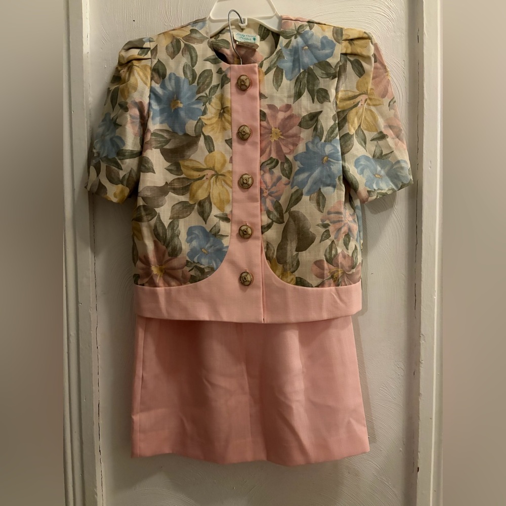 Floral Button-Up Top and Pink Skirt Set